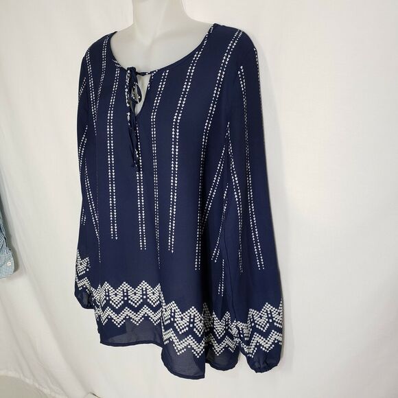 Charming Charlie Womens Blouse Size Medium M Blue Sheer Long Sleeve Tie Neck - Picture 6 of 11